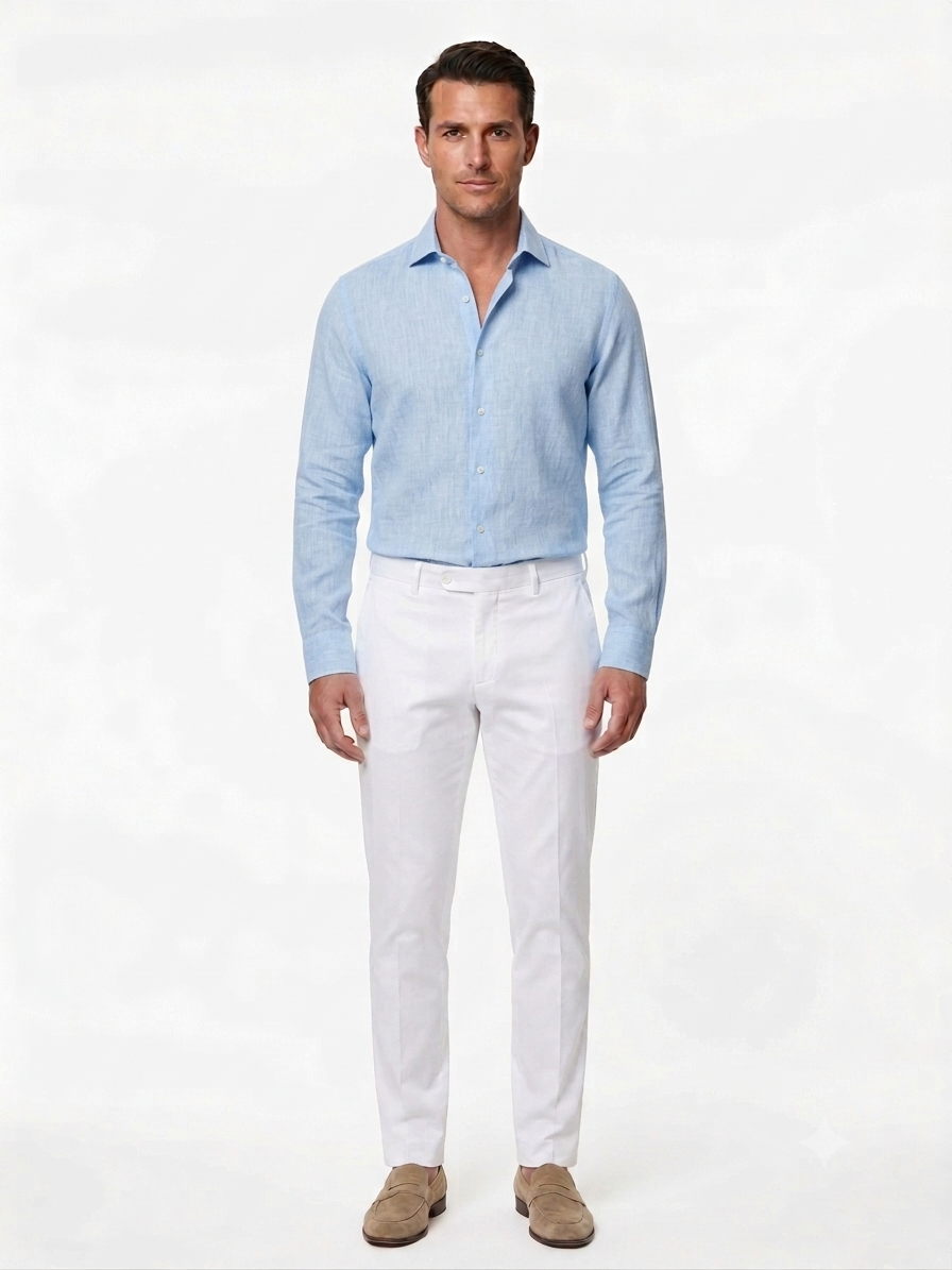 CAMICIA DI LINO CELESTE