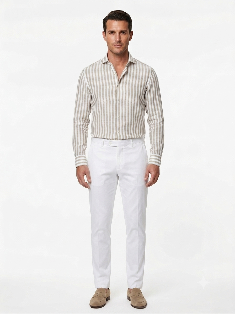 CAMICIA DI LINO BACCHETTATO BEIGE