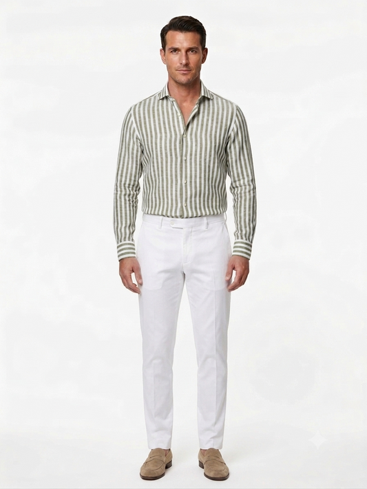 CAMICIA DI LINO BACCHETTATO VERDE