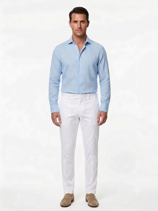 CAMICIA DI LINO CELESTE