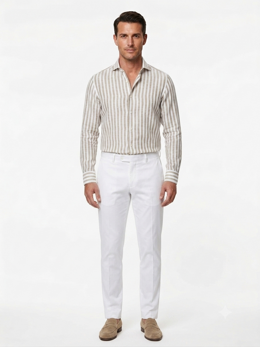 CAMICIA DI LINO BACCHETTATO BEIGE