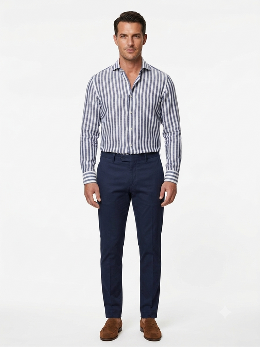 CAMICIA DI LINO BACCHETTATO NAVY